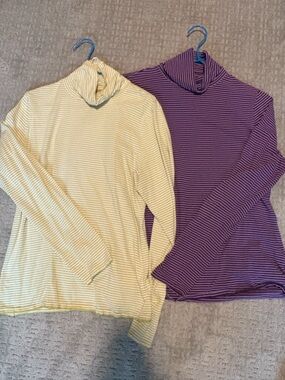 J. Jill Striped Turtleneck Long Sleeve Top Duo in Soft Yellow and Deep Purple